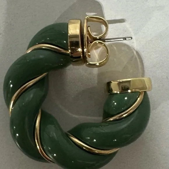 Tory Burch Green and Gold Twisted Earrings